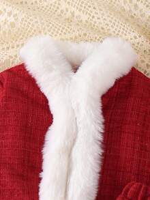 Young Girl' Cute White Furry Comfortable Red Long Sleeve Jacket, Fashionable Outfit With Skirt - Red - View 7