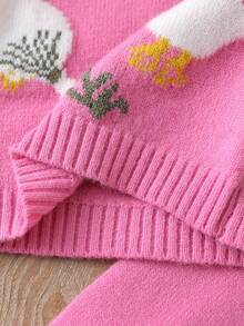 مجموعة كنزة صوفية للأطفال الرضع/الصغار، كنزة صوفية تريكو بياقة عالية بأكمام راجلان مع رسمة بطة وردية جميلة وبنطال ساق واسع، ناعمة ومريحة، مناسبة للاستخدام اليومي، الخارجي، السفر، العطلات، المنزل، الحضانة، وأنشطة الأطفال