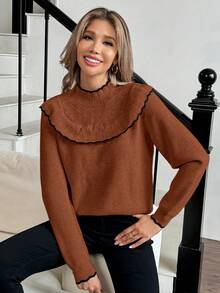 Elenzga Apricot Turtleneck Ruffle Hem Women Sweater, Autumn/Winter - Redwood - View 4