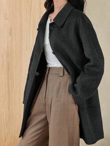 Dazy-Less 女士休闲宽松优雅中长款厚外套，适合秋冬季商务通勤 - 深灰色 - 查看 4