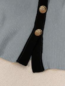 Franclia New Autumn Slim Fit V-Neck Contrast Color Elegant Cardigan For Women - Grey - View 4