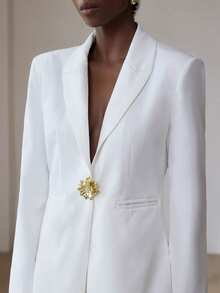 Aveloria Modichic 女式翻领长袖金属铆钉装饰西装外套，时尚别致 - 白色 - 查看 5