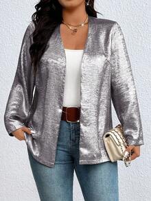 Juhart Áo khoác Blazer nữ thường ngày đa năng cỡ lớn - Màu xám đen - Xem 3