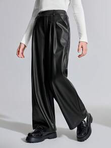 Ontre Pantalon ample à jambes larges en PU mat pour préadolescentes