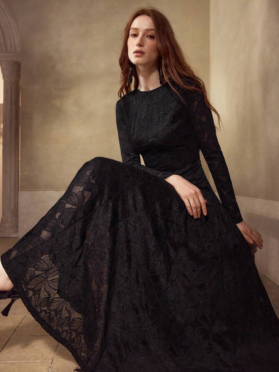 MOTF PREMIUM 女士长袖蕾丝刺绣礼服