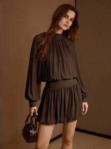 MOTF PREMIUM FITTED WAIST PUFFBALL HEM DRESS