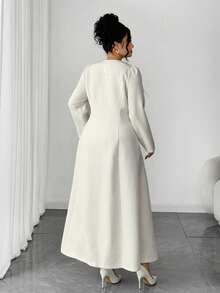 SHEIN Elenzya Elegant Plus Size Dress With Bowknot Decor, High-End New Design - Apricot - View 2