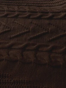 SHEIN Clasi Plus Size Women Casual Asymmetrical Shoulder Loose Cable Knit Pullover Sweater, Autumn/Winter - Brown - View 7