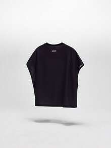 NEON BLANC T-shirt oversize à col rond imprimé minimaliste pour hommes - Noir - Voir 2