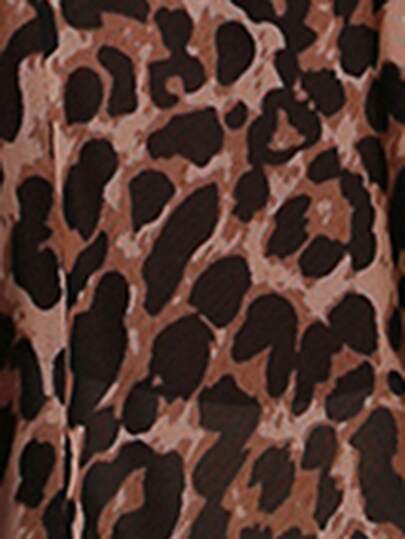 Bare Chapter Verleidelijke Leopard Print Doorschijnende Mesh Patchwork Fuzzy Round Buckle Tie Up Nightgown view 6