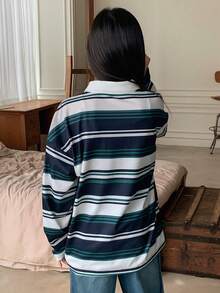 Dazy Kids Tween Girl Fall Clothes Contrast Color Striped Collar Long Sleeve T-Shirt For Girls, Plus Size