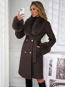 Lavishia Women's Solid Color Minimalist Daily Wear Long Sleeve Collar Coat,Fall,Fall Clothes For Women,Women's Winter Clothes - Coffee Brown - View 1