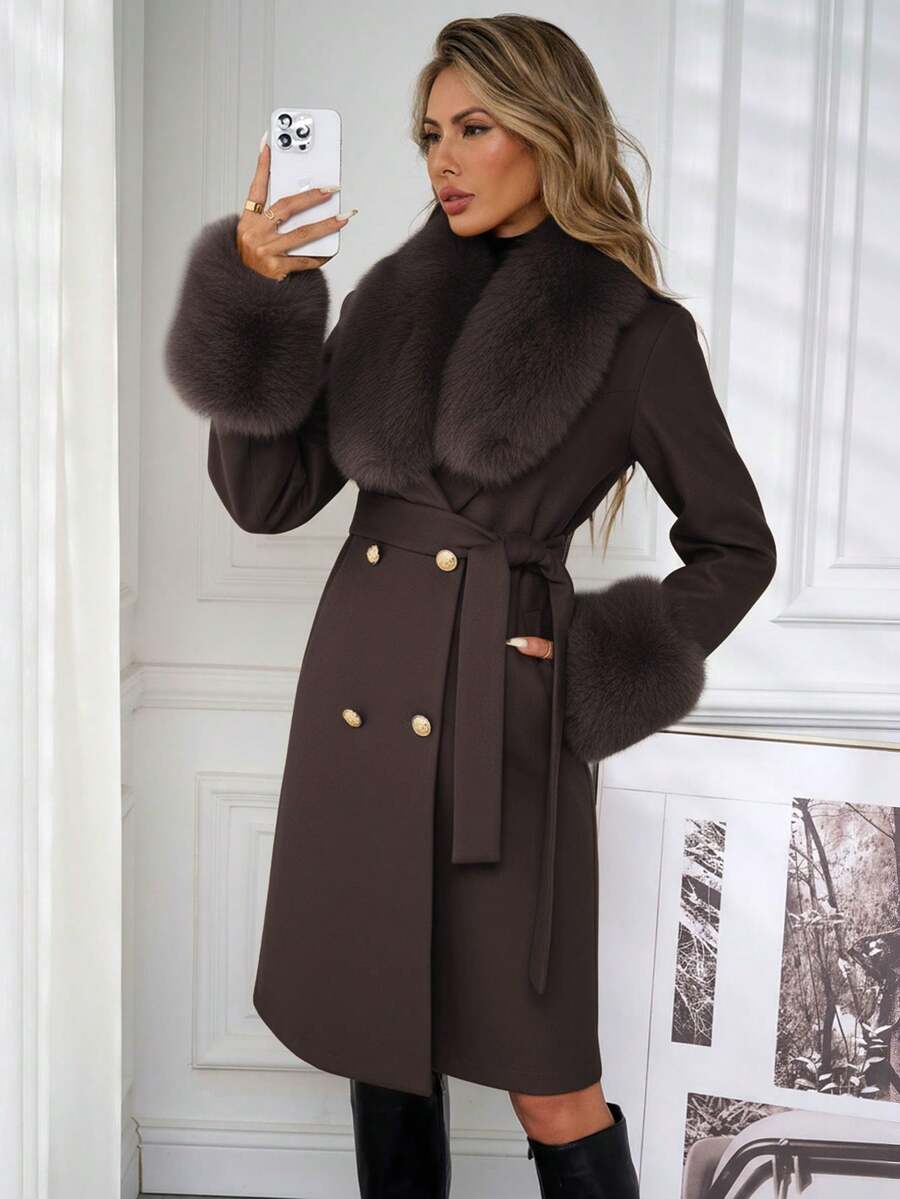 Lavishia Women's Solid Color Minimalist Daily Wear Long Sleeve Collar Coat,Fall,Fall Clothes For Women,Women's Winter Clothes - Coffee Brown - View 1