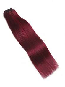 勃艮第酒红色夹式接发真人发直发夹式接发 99J 夹式双纬 10-24 英寸 120G 8 件装 适合女性