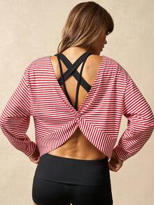 VARSIVA 女士休闲条纹长袖T恤，适合跑步、健身和运动 - 彩色 - 查看 5