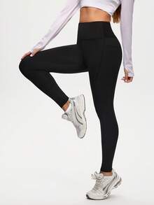 Eassivo Eassivo Women's Black High Waist Leggings With Pockets, Stretch Butt-Lifting Compression Yoga Pants, Athleisure Workout Tights, Slim Fit Gym Essentials - Black - View 4