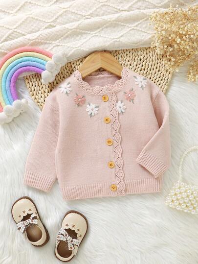 Souflis Souflis Baby Girl Pink Cardigan Sweater With Ruffle Trim & Embroidery Decor, Sweet & Fashionable Outerwear Baby Clothes Girl Fall Sweater Baby Girl Clothes Spring Fall Baby Girl Jumper Elegant Tops For Baby Girl Cardigan Baby Knitwear Baby Knit Sweater Baby Winter Sweater Baby Sweater Cardigan Baby Knitwear Knit Baby Girl Clothes Baby Girl Cardigan