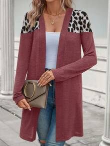 EMERY ROSE Leoparden-Muster Mantel mit offenem Vorderteil für Herbst/Winter - Rot - Übersicht 5