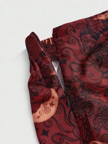 ROMWE Hippie Faldas de mujer versátiles con abertura en el bajo, de estilo retro y casual - Burdeos - Ver 3