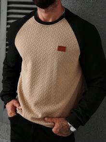 Manfinity CasualCool 男士撞色圆领长袖套头卫衣，男士上衣，长袖男士针织衫，适合日常休闲、周末旅行、户外活动、探险旅行、轻松的工作环境或半正式场合，也是送给男友/丈夫、周年纪念日或圣诞节的理想礼物。 - 彩色 - 查看 5
