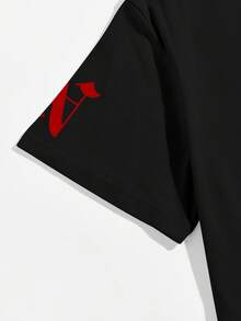 Manfinity EMRG 男士休闲字母图案宽松圆领短袖T恤，夏季 - 黑色 - 查看 5
