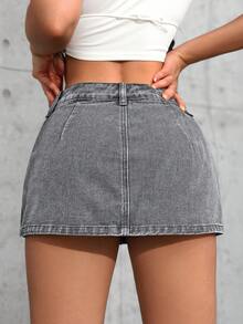 SHEIN Tall Jupe en jean délavée, taille basse, super courte