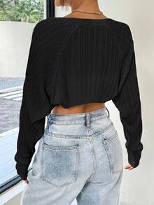 SHEIN EZwear 大码百搭休闲纯色长袖开衫 - 黑色 - 查看 2