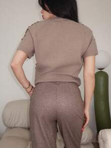 Durrani Popal FASHIONABLE VERSATILE SEQUIN EMBELLISHED SHORT SLEEVE PULLOVER KNIT SWEATER KNIT PULLOVER FALL WINTER