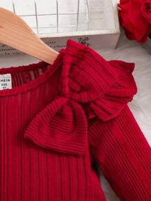 Emery Rose Kids Emery Rose Kids 年轻女孩纯色蝴蝶结装饰天鹅绒针织荷叶边饰天鹅绒 A 字连衣裙，优雅长袖蛋糕连衣裙，非常适合秋冬季休闲、日常穿着和日常上学，适合圣诞节、度假、母女搭配、绿色、圣诞节、派对穿着、生日礼服、公主裙。 - 紅色 - 查看 6