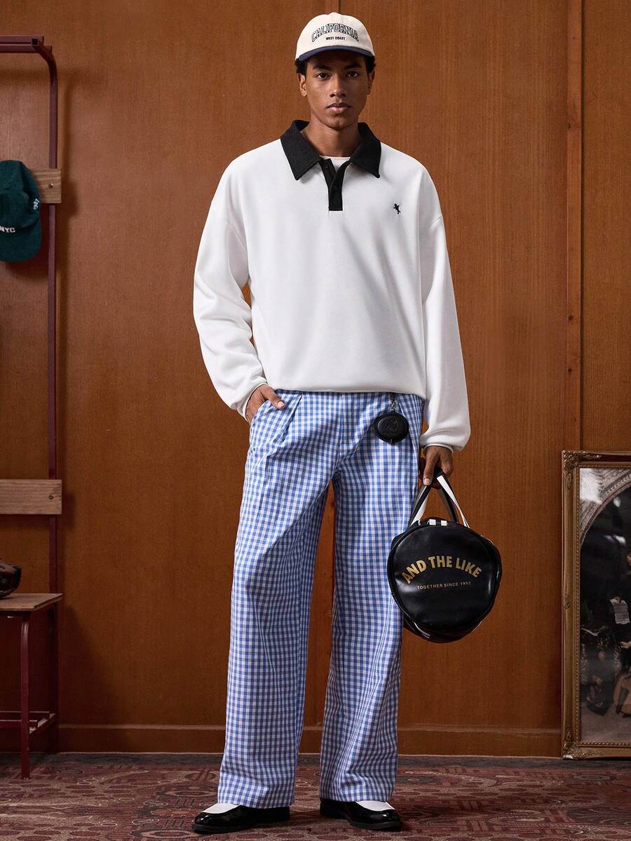 SWAVVY Men's Plaid Casual Everyday Pants - Khaki - View 1