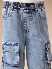 SUMWON Baggy Cargo Jeans With Multiple Pockets Wide Leg Denim Pants For Casual Daily Wear - Dark Wash - View 6