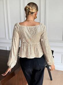 Serisse Blusas Elegantes para Mulheres, Blusa Fashionista com Lantejoulas Twist para Festa, Adequada para Uso Diário. Novos Lançamentos de Outono e Inverno, Volta às Aulas, Outono, Blusas Fofas, Blusas para Sair, Old Money, Casual Business para Mulheres, Outono para Mulheres, Homecoming - Damasco - Visão 5