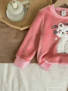 Baby Girl Cute Furry Cartoon Pattern Long Sleeve Top And Pants Pajama Set, Autumn/Winter