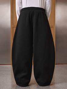 SWAVVY Men's Casual Dark Grey Sweatpants, Standard Size, Pockets, Curved Leg - Black - View 2
