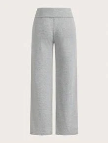 SHEIN EZwear 2 件套女式休闲高腰卷边阔腿直筒裤，黑色和灰色，23 种印花图案；适合所有季节，包括夏季、秋季和冬季；复古、可爱、柔和的女孩风格；非常适合居家、返校和秋季穿着；百搭、简约、时尚、舒适别致的女士运动装 - 彩色 - 查看 4