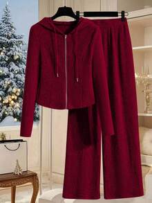 Resyla Women's Casual Solid Color Hoodie And Pants 2 Pieces Set, Autumn