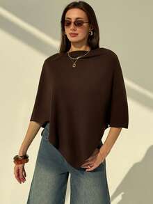 Aloruh Autumn/Winter New Stylish Versatile Brown Knitted Jacquard One-Piece Halter Neck Shawl Cardigan, Multi-Wear - Brown - View 6