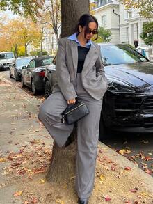 NegzBox Blazer de costume pour femme de bureau et déplacements, de couleur unie - Gris - Voir 5