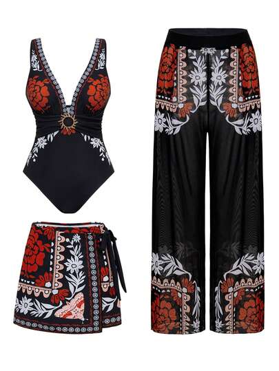 Swim Oasis 2026春夏大码连体泳衣，定位印花，简约优雅设计，女士款