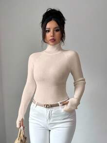 SHEIN Raffinéa Y2K 优雅户外针织套头衫，适合通勤、度假和日常穿着 - 杏色 - 查看 6
