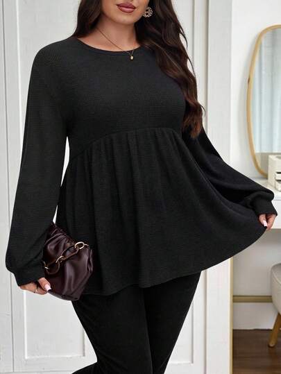 SHEIN LUNE Plus Size Lösstickad Topp Med Texturerat Tyg