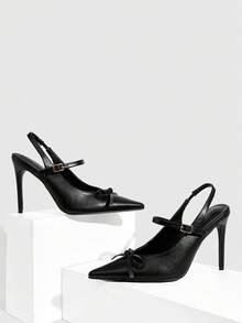 CUCCOO SZL Fashionable Sexy Business Bowknot Buckle Pointed Toe Backless High Heel Pumps - Black - View 5