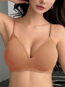 DAZY Sutien push-up cu bretele reglabile, tricotat fără fereastră, cu căptușeală, pentru femei, lenjerie intimă pentru femei - Kaki - Vizualizare 6