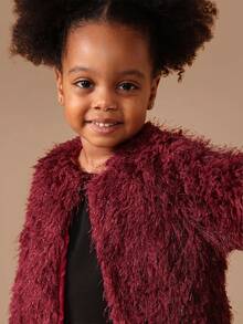 SUMWON 酒红色毛绒泰迪熊短款外套，长袖设计，适合假日派对、冬季场合和度假穿着。 - 酒紅色 - 查看 4