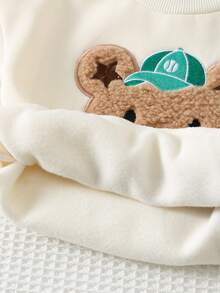 Cozy Pixies 2pcs/Set Baby Boys Cartoon Bear Pattern Knitted Soft Crew Neck Long Sleeve Pullover Sweatshirt And Elastic Waist Long Pants Set, Thermal Lined Thick For Winter - Apricot - View 6