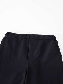 SHEIN 2 件套青少年男孩正式西装套装，时尚缺口翻领绅士西装，适合婚礼、派对、所有季节 - 黑色 - 查看 6