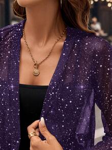 Editum Áo khoác nữ thanh lịch, nhẹ, phối sequin, thích hợp cho mùa thu/đông, Halloween, năm mới, tiệc tùng, mùa xuân hè, đám cưới, trang phục trang trọng. - Màu tím - Xem 9
