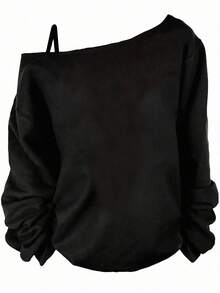 SHEIN Essnce Casual Equestrian & Fencing Graphic Sleeveless Shoulder Strap Long Sleeve T-Shirt For Women, Suitable For Spring/Summer - Black - View 2