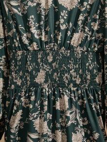 EMERY ROSE 女士花卉印花长袖连衣裙，休闲日常穿着，秋冬 - 綠色 - 查看 4