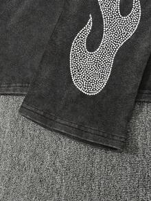 Manfinity Roghcode Men's Flame Print Round Neck Casual Long Sleeve T-Shirt, Fall - Black - View 3
